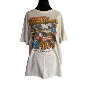 Fast & Furious 01 Mens Large White Graphic Shirt Street Racing Universal Studios